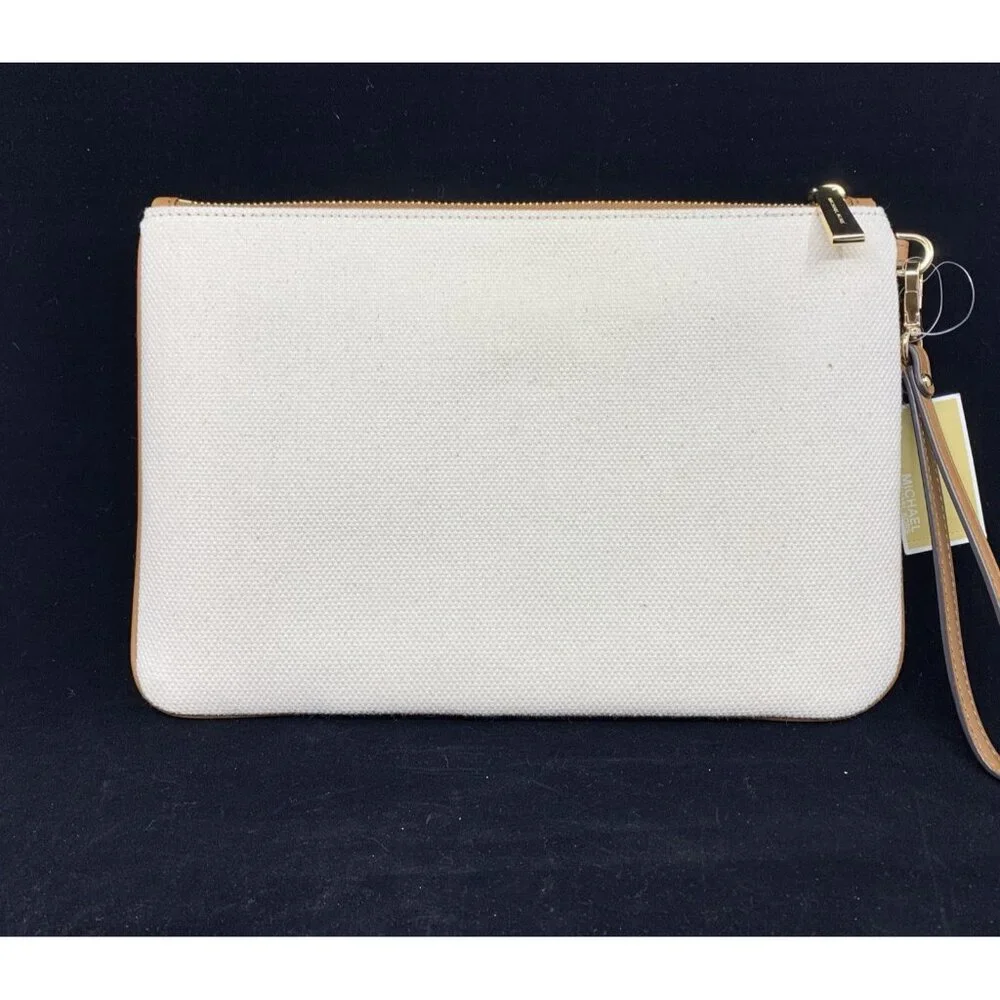 Michael Kors Large Logo Rainbow Pride Canvas Zip Pouch Heart MSRP $128 Natural - Picture 4 of 10